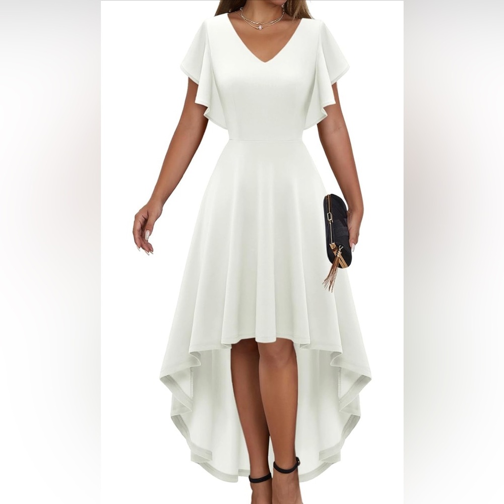 Dresstells High-low white summer dress with floaty shirt sleeves.  Size XL